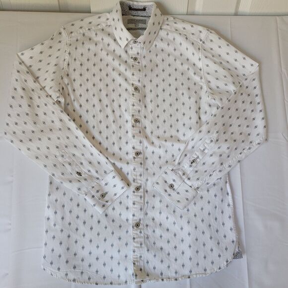 Ted Baker Men’s Button Down Shirt Size 3 Slim Fit Geometric Diamond Print - Picture 1 of 8